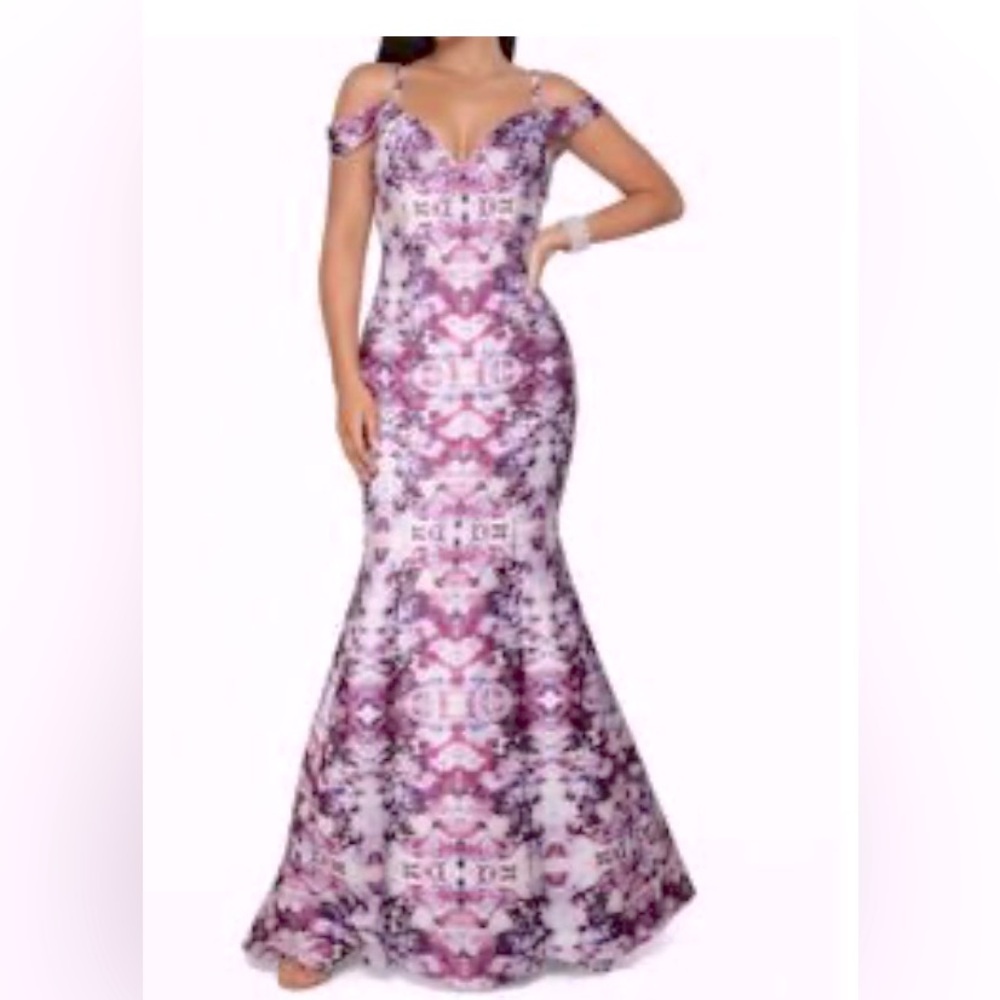 Fitted Purple Patterned Mermaid Evening Dress